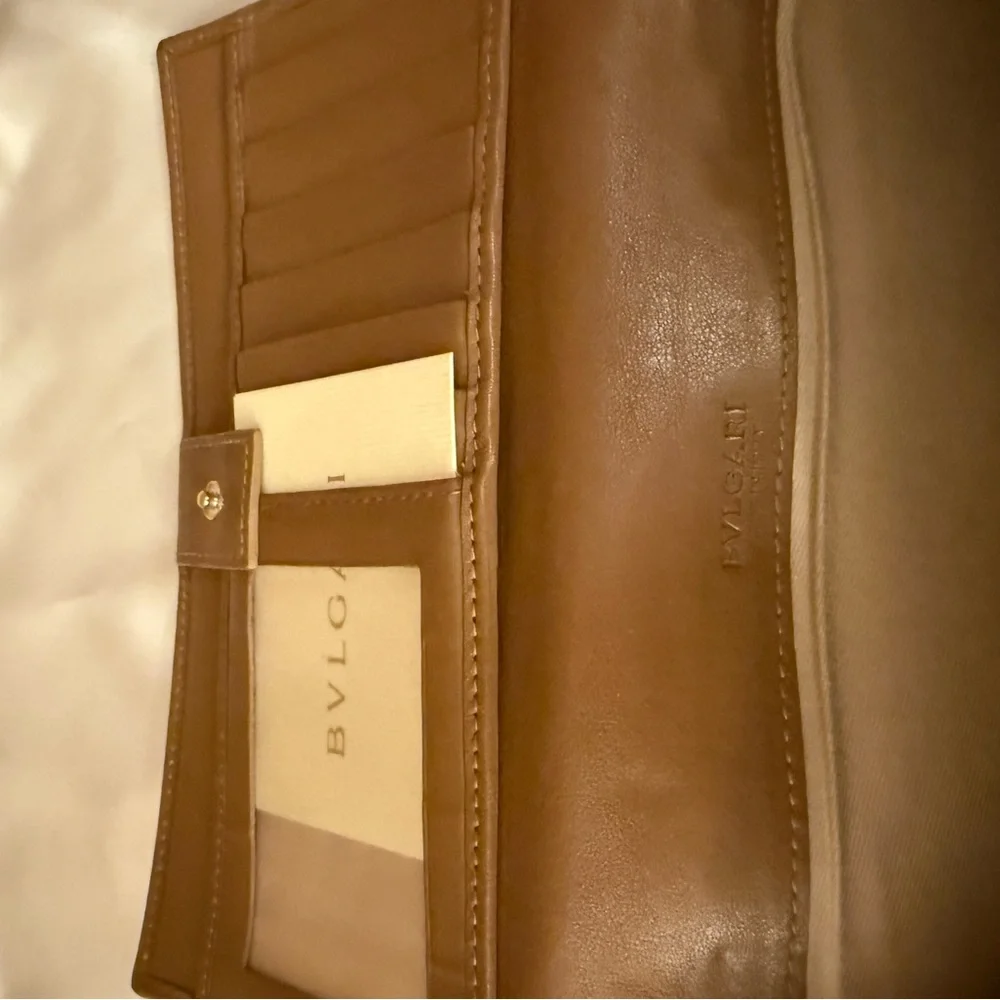 Bvlgari Brown Leather Continental Wallet with Gold Logo – Vintage Condition